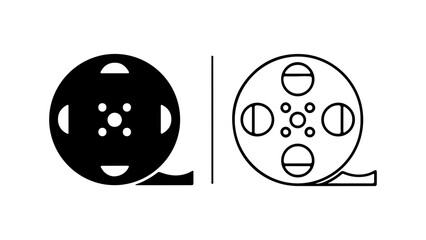 Film Reel Icon Set Black and White.