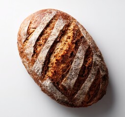 Overhead view of a rustic loaf of bread