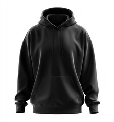 Full shot of a black hoodie.  Plain, unadorned