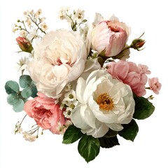 Delicate bouquet of pastel roses and greenery
