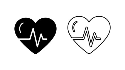 Heartbeat Pulse Line in Heart Shape Icon Set.