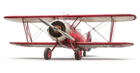 Vintage red biplane, front view