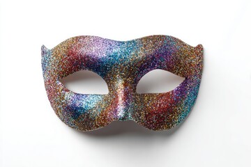 Glittery multicolored mask against white background