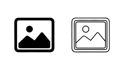 Image Icon Set Landscape Representation in Solid and Outline Styles.
