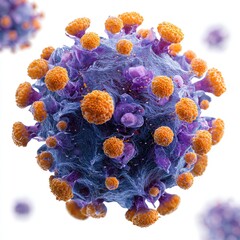 Virus, sphere-shaped, purple-blue, orange spikes
