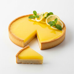 Vegan Lemon Tart with Agar, Elegant Citrus Dessert Illustration on White

