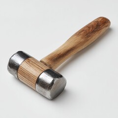 A  metal hammer with a light brown wooden handle