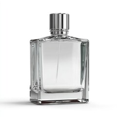 Rectangular clear glass perfume bottle with silver top