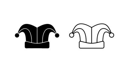 Jester hat icon set in solid and outline styles.