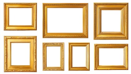 Set of gold picture frames, various sizes and styles