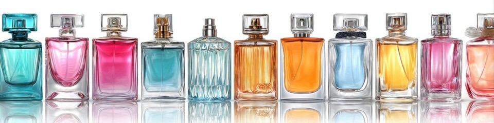 Various perfume bottles in different colors
