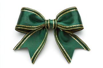 Emerald green satin ribbon bow with gold trim