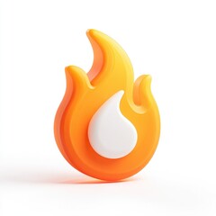 3D stylized fire icon.  A vibrant orange and yellow fire symbol,  with a white drop detail, sits on a plain white background