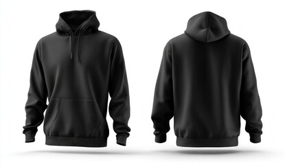 Blank black hoodie, front and back views (1)