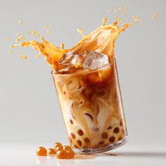 Iced bubble tea, a splash of drink