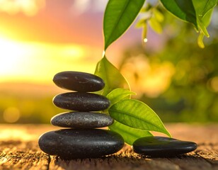 Zen stones at sunset