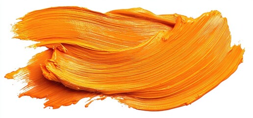 Vibrant orange paint stroke on white background