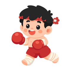 Cartoon Illustration of a Young Muay Thai Boxer