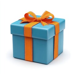 Light teal gift box with orange ribbon