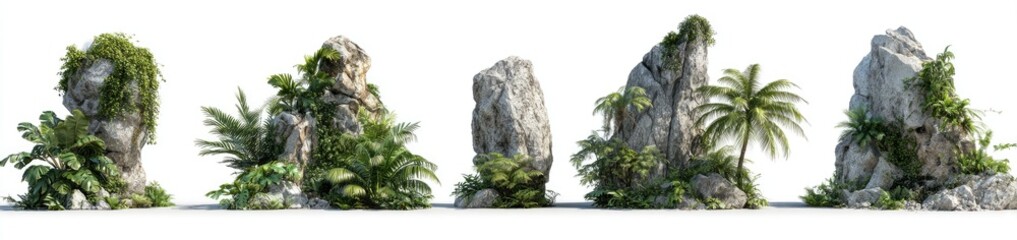 Group of weathered rocks and lush vegetation
