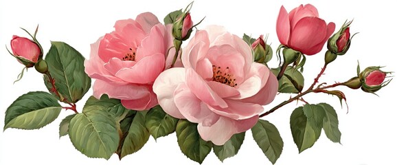 Delicate pink roses and buds in a vintage floral arrangement