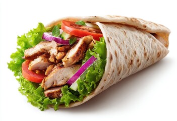 Grilled chicken wrap, filled with fresh veggies