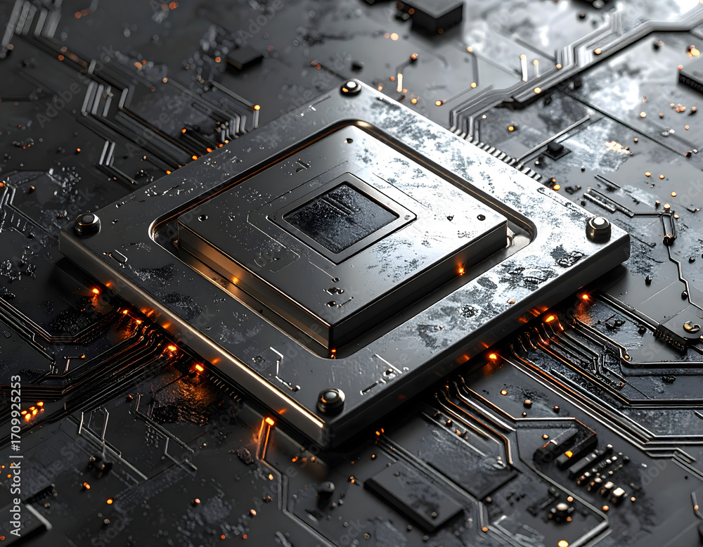 Aufkleber a close-up of a computer microchip, showcasing intricate circuit board design and technological inno