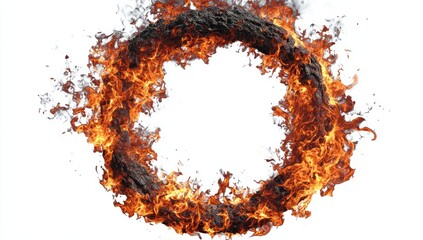 Fiery circular frame of burning wood