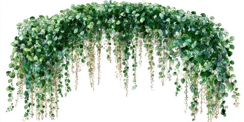 Lush green cascading foliage forms an arched, hanging display
