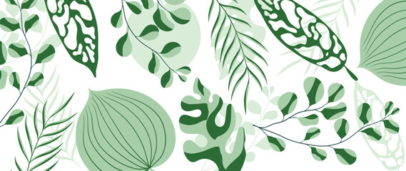 Abstract tropical plant background vector. Colorful boho foliage botanical tropical leaves and floral pattern. Illustration for summer sale banner , wall art, prints and fabrics. © TWINS DESIGN STUDIO