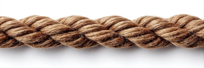 Close-up of a light brown twisted rope against a white background.  The rope's texture is visible, showing the individual strands intertwined