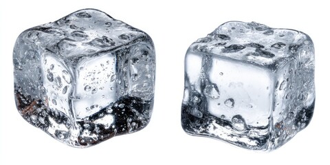 Obraz premium Two clear ice cubes, isolated on white