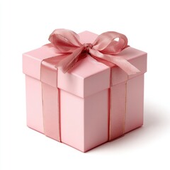 Obraz premium Square, pink gift box with a rose-gold ribbon bow