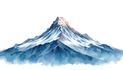 Snow-capped Himalaya peaks and glacier in a panoramic winter landscape under a bright blue sky