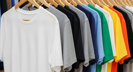 Obraz premium Colorful T-shirts on Hangers.