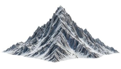 A vector illustration of a high mountain landscape with pine trees, snow, and a clear sky reflecting in a lake