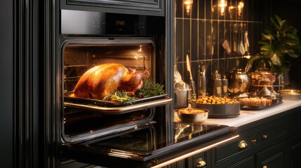 A perfectly roasted turkey ready for a cozy Thanksgiving dinner celebration with family.