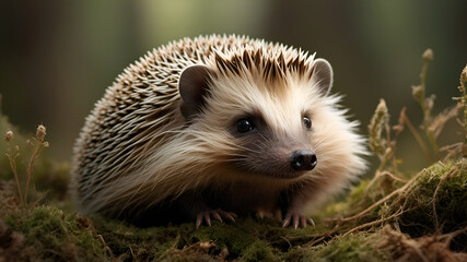 Fototapeta premium Adorable Hedgehog with Spiky Spines in Habitat