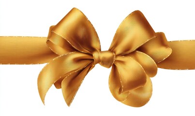 Gold satin ribbon bow.  A golden ribbon bow with a  smooth, glossy satin texture,  laying flat against a white background