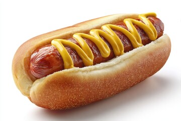 Hot dog in a bun, topped with mustard (1)