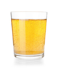 Tasty cider in glass isolated on white