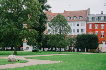 The King's Garden in central Copenhagen city on rainy day.