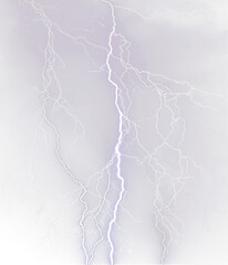 Dramatic lightning strike isolated on transparent background during a storm