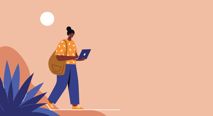 Man in a traditional conical hat and glasses, focused on a laptop. Depicts remote work, digital nomad lifestyle, and global connectivity.