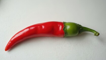 Fresh red, green chili pepper arranged on white table background from top view. Vibrant vegetable signifies Mexican food, cookery, food industry. Represents vitality, freshness, cooking ingredients.
