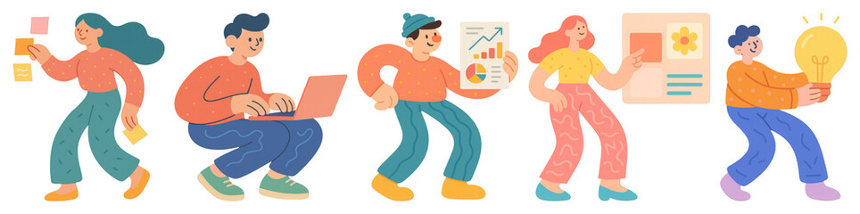 PNG Colorful teamwork illustration characters, element set on transparent background