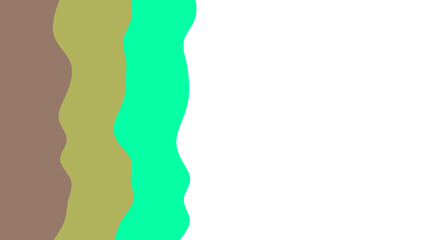 Abstract wavy lines in natural brown, green, and vibrant teal with white space for text. Ideal for modern design backgrounds, branding, or web elements.