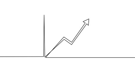 Growth chart in one line art style. Graph drawing with editable black stroke on white background. Vector illustration.
