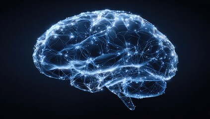 A stylized, glowing representation of a human brain. 