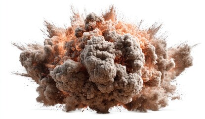 Exploding tan powder cloud, orange flames